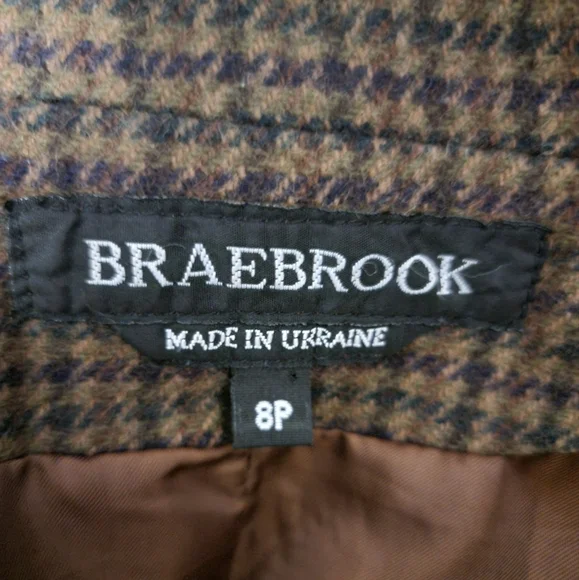 Braebrook Womens Size 8P 100% Wool Brown & Tan Classic Plaid Blazer - Picture 6 of 8